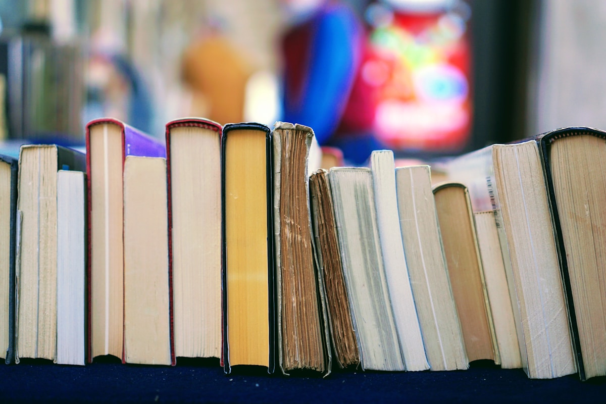 A real close-up photograph of books on a shelf.